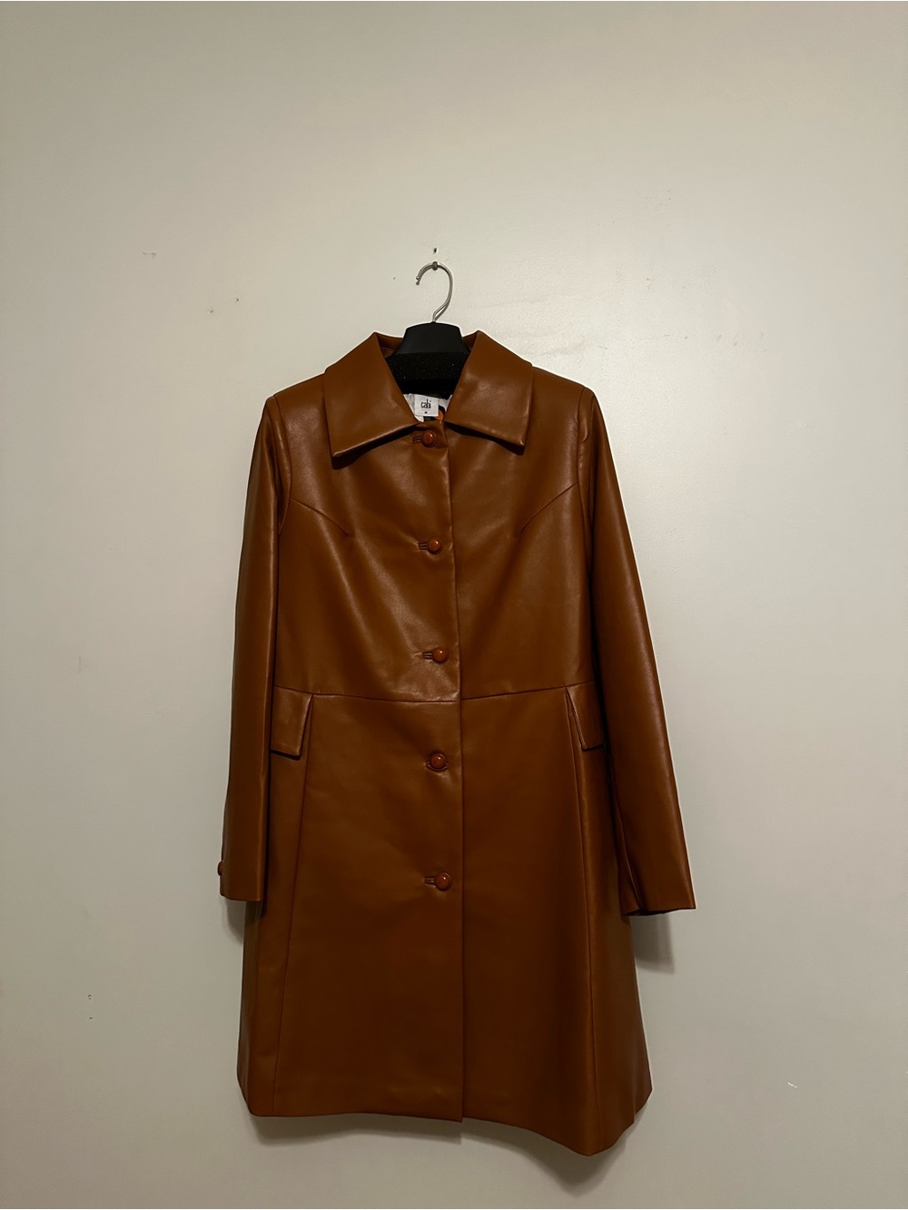 CAbi Chestnut Brown Vegan Leather Button-Front Coat